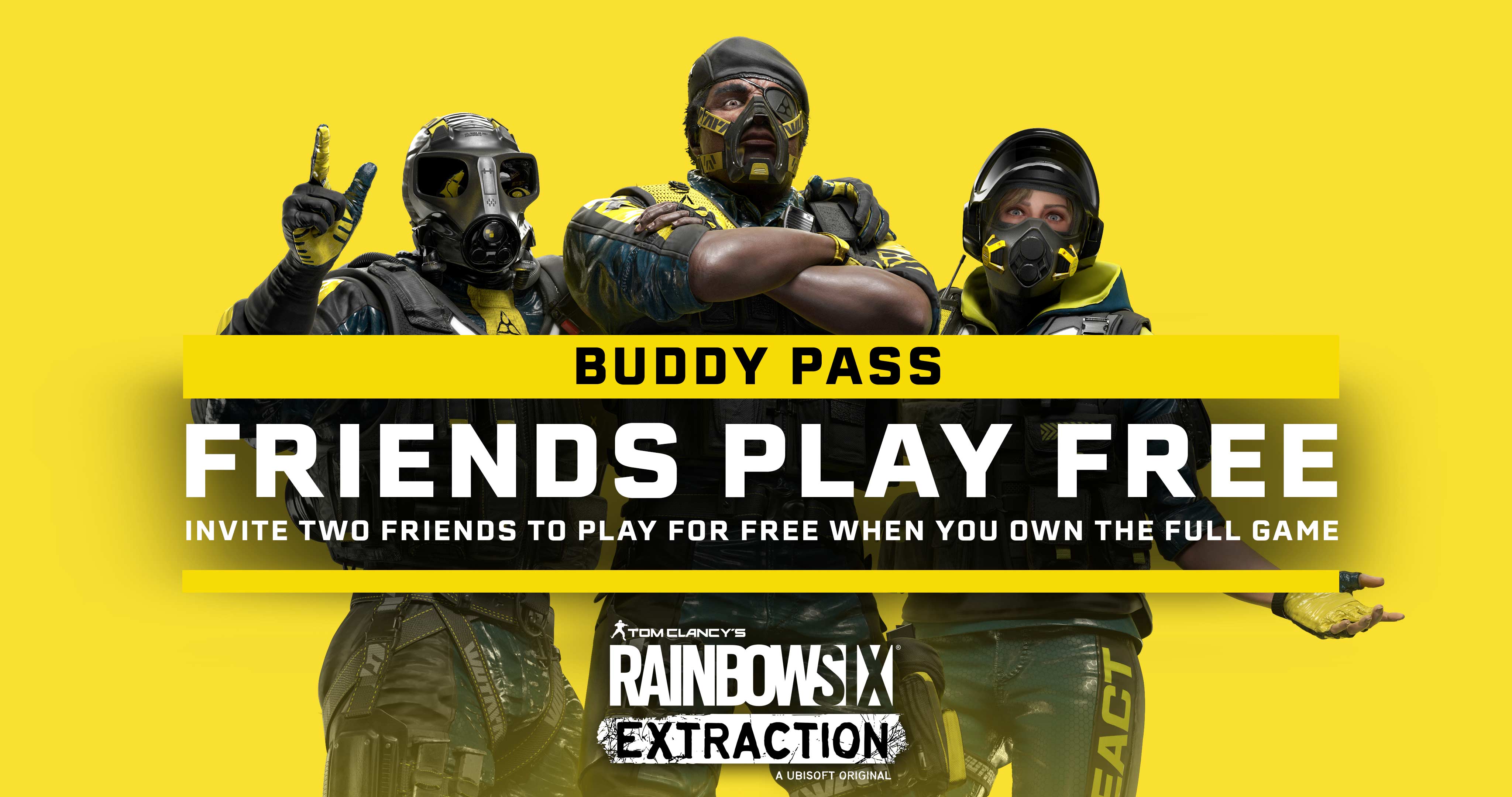 The Buddy Pass is a feature included with every full game copy of Rainbow Six Extraction, which allows you to enjoy 14 days of play with two of your friends on any platform, even if they don't own the game.