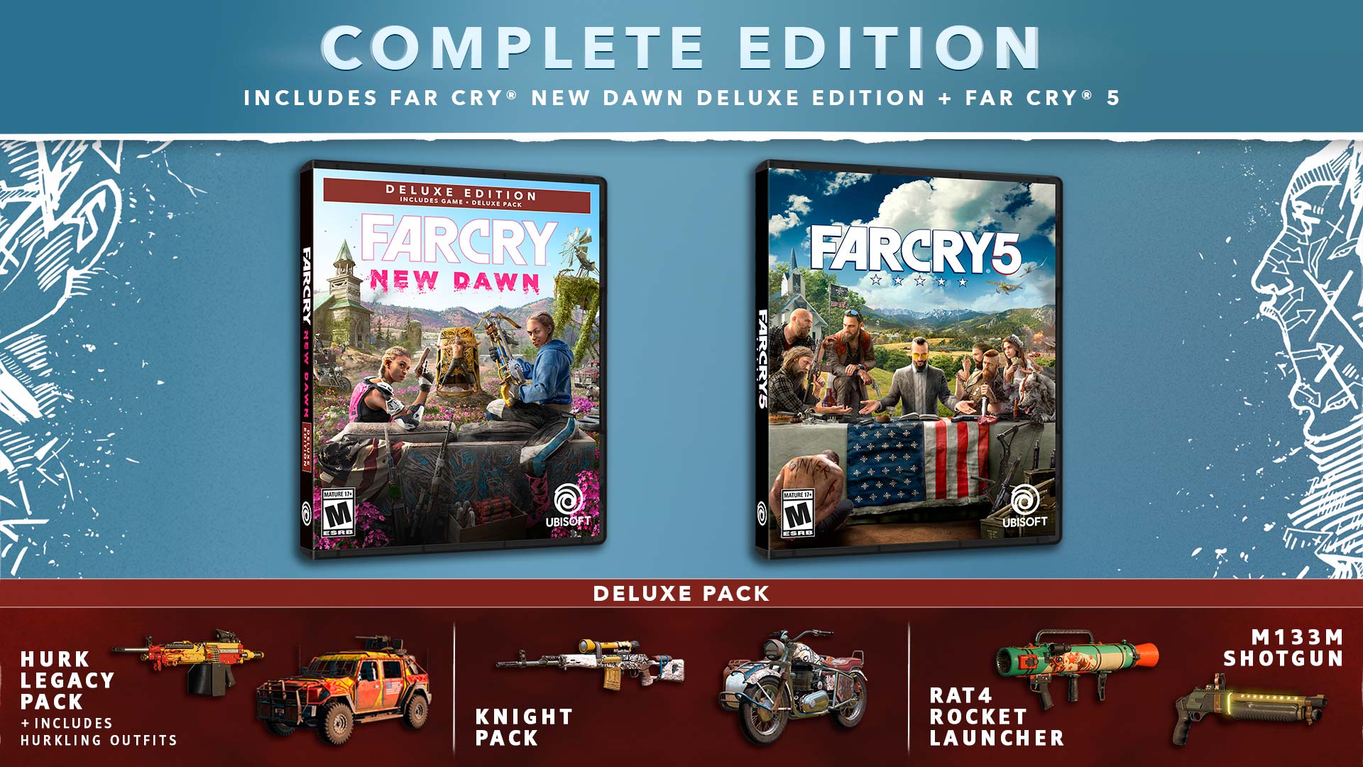 Far pack. Фар край 5 Делюкс эдишн. Far Cry 5 - Deluxe Pack. Far Cry New Dawn диск на ps4. Far Cry 4 полное издание (complete Edition) (ps4).
